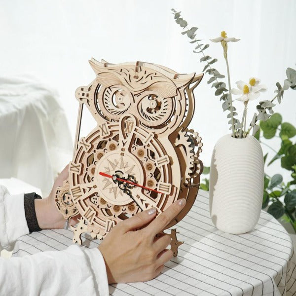 Owls jigsaw as a pendulum clock-Mechanical wooden jigsaw-Robotime--