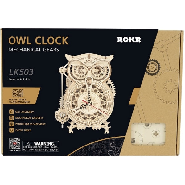 Owl Puzzle as Pendulum Clock-Mechanical Wooden Puzzle-Robotime--