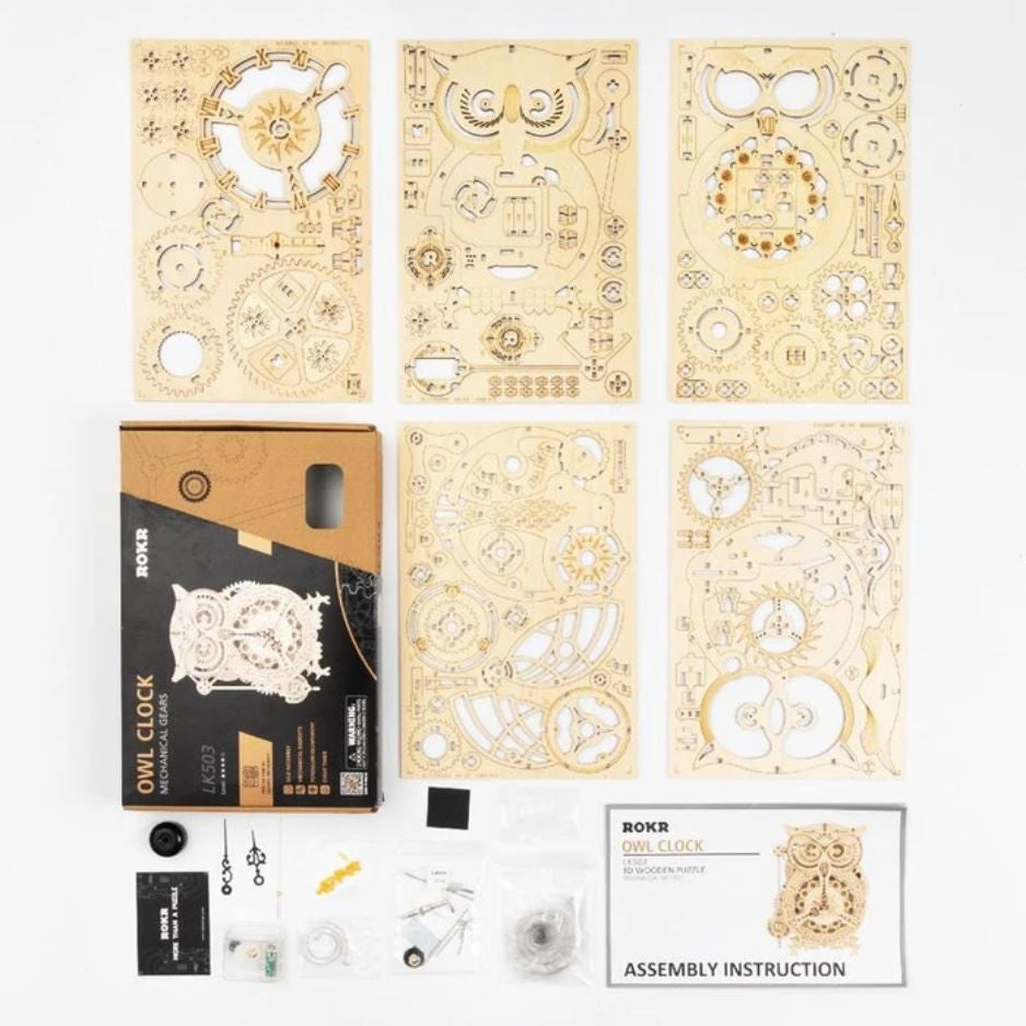 Owls jigsaw as a pendulum clock-Mechanical wooden jigsaw-Robotime--