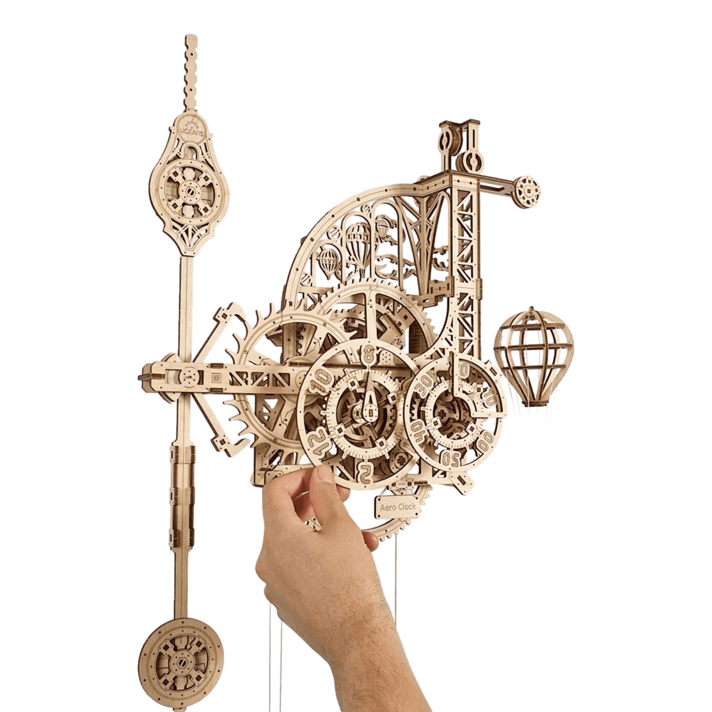 Aero wall clock with pendulum-mechanical wooden puzzle-Ugears--