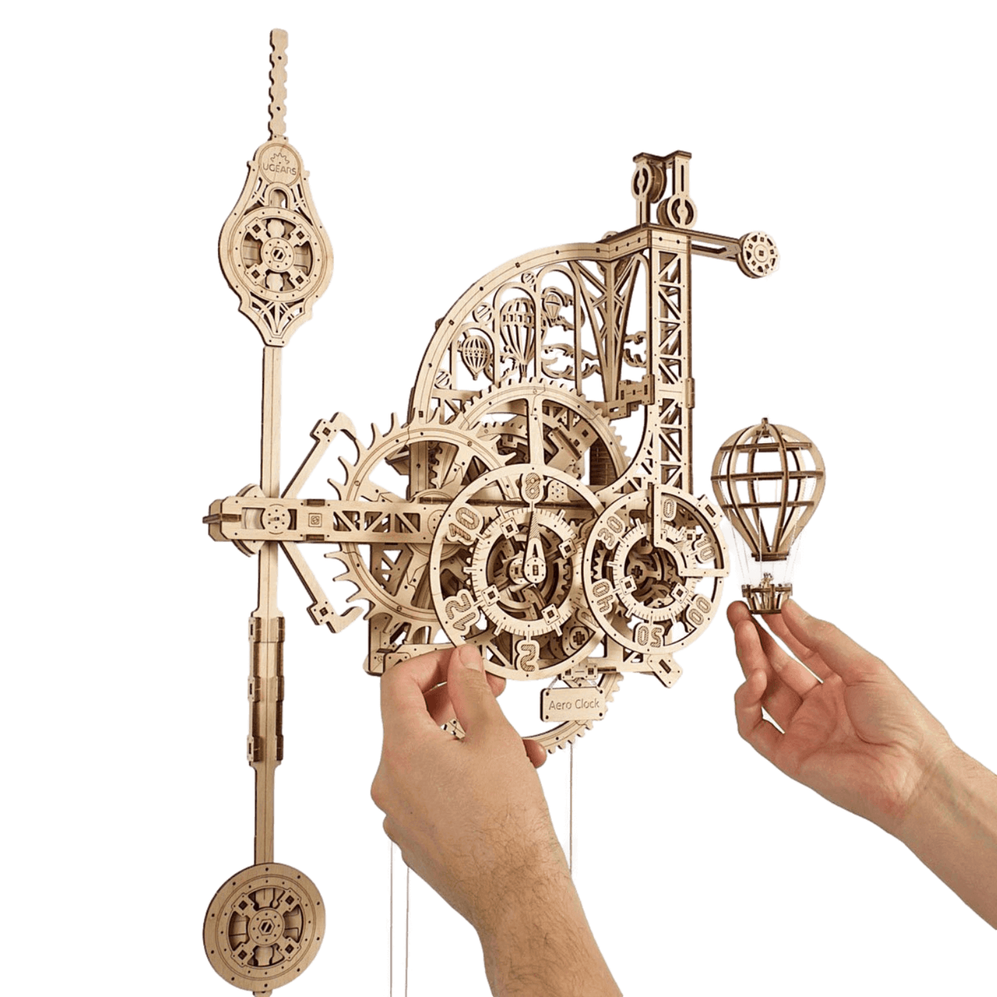 Aero wall clock with pendulum-mechanical wooden puzzle-Ugears--