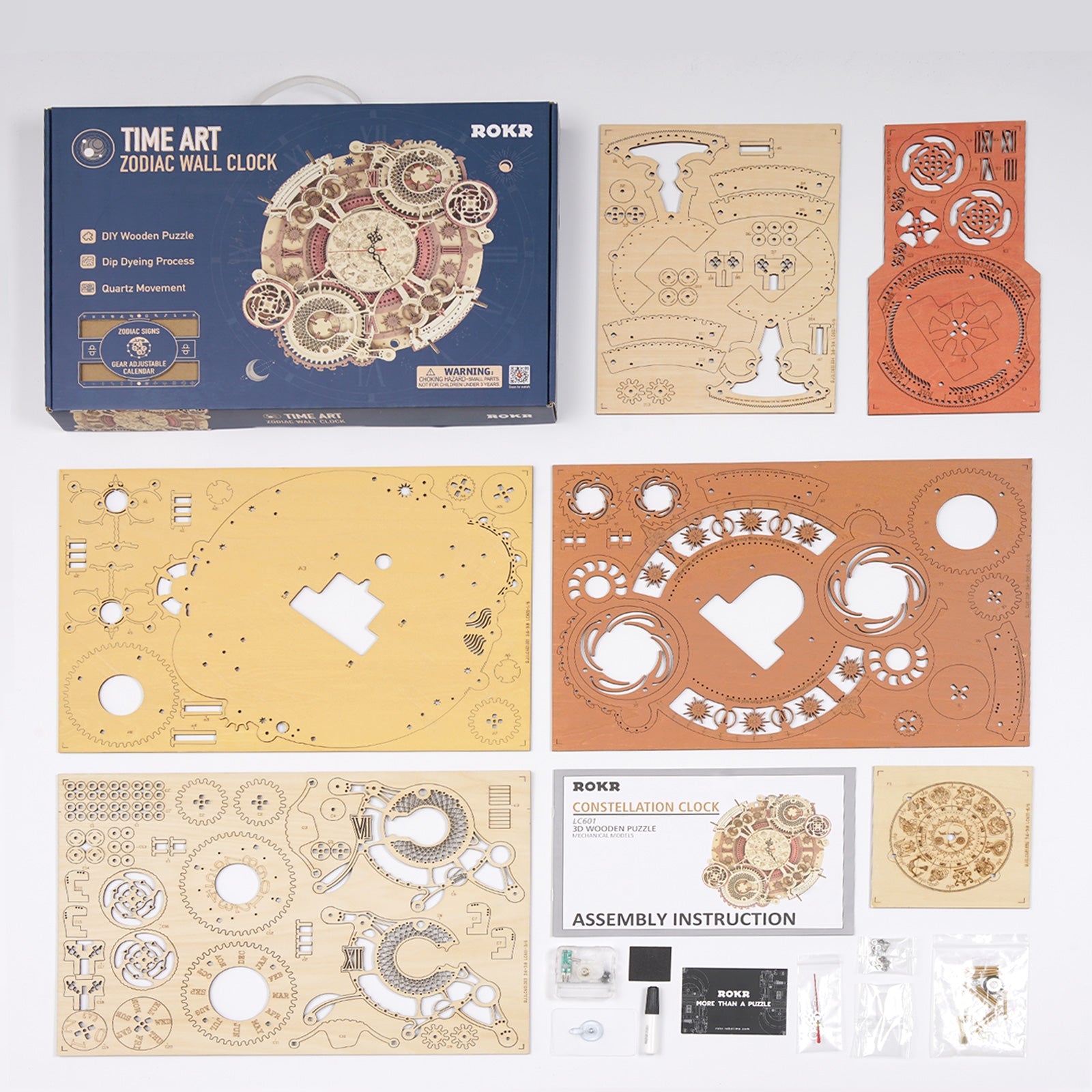 Zodiac Wall Clock & Calendar-Mechanical Wooden Puzzle-Robotime--