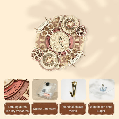 Zodiac Wall Clock & Calendar-Mechanical Wooden Puzzle-Robotime--