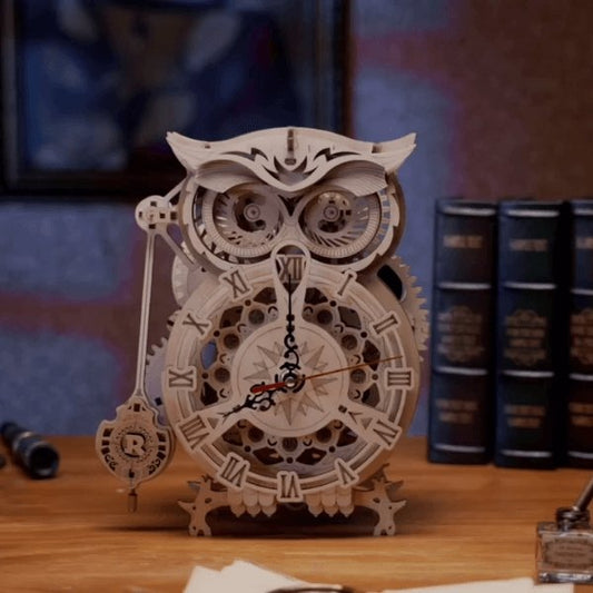 Owl puzzle as a pendulum clock-Mechanical wooden puzzle-Robotime--