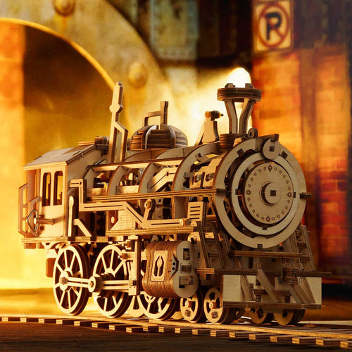 Mechanical steam-train-mechanical wooden puzzle-Robotime--