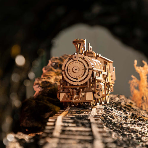Mechanical steam-train-mechanical wooden puzzle-Robotime--