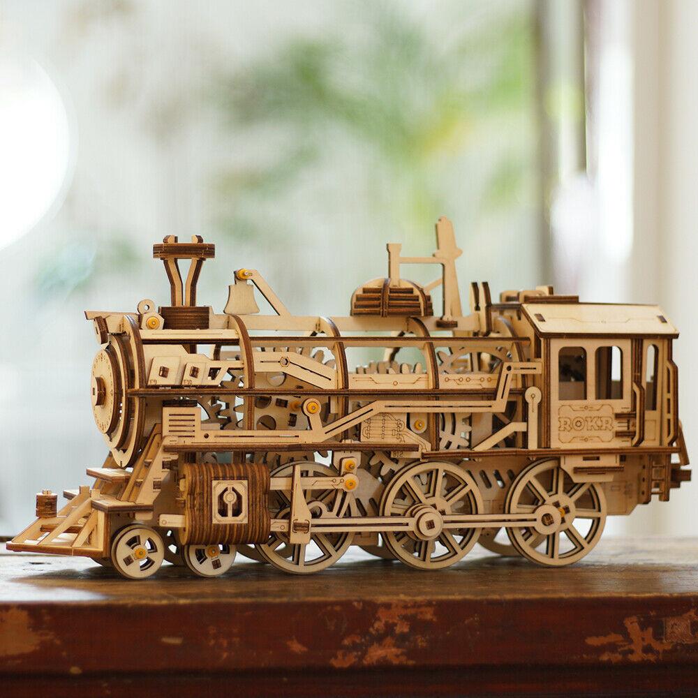 Mechanical Steam Railway Mechanical Wooden Puzzle-Robotime--